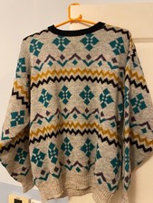 Herren Vintage 80er/90er Pullover 27% Wolle 5% Alpaka aus Italien gemustert 48/M