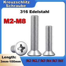 316 Edelstahl Kreuzschlitz Senker Flachkopf Schraube M2 M2.5 M3 M4 M5 M6 M8