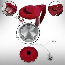 1,7 Liter 2200 Watt Wasserkocher Wasser Kocher Teekocher Edelstahl Glas LED 360°