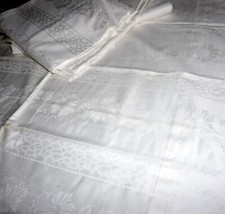 Bettwäsche Damast DDR 2 Bettbezüge 4 Kissen Blumen UNBENUTZT Monogramm "CD" /J1