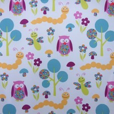 Dekostoff mit Eule Raupe pink