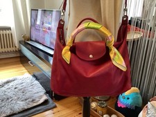 Original Longchamp Tasche Hobo crossbody Leder Fuchsia pink Le Pliage Cuir mk