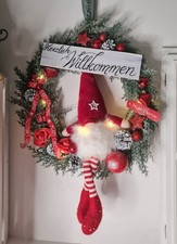 🌿Winter Dekoration Wichtel Rot ShabbyChic Türkranz Fenster Wand  Mit LED🌿