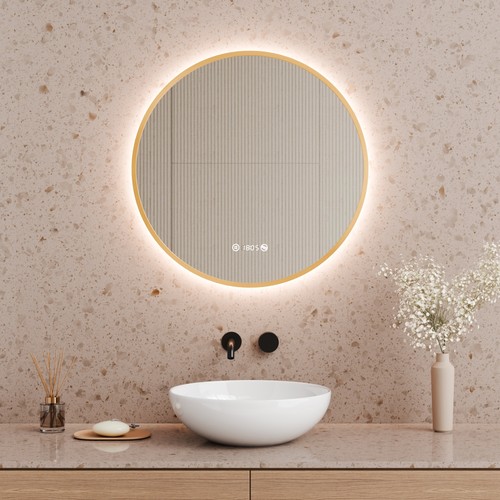 Led badspiegel rund gold mit - badspiegel,