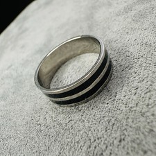 Unisex Ring Größe 62 – Edelstahl mit 2 schwarzen Inlays, modernes Design