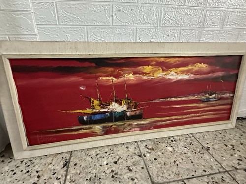 ölbild rahmen fischerboot - Ölbild, rahmen,