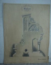 allte Grafik Zeichnung Kirche Augsburg Entwurf Sebastian Ebert Betstuhl #3