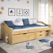 Tagesbett Singlebett Gästebett Bett mit 3 Schubladen 90x200cm Massivholz Kiefer