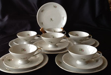 6 x Renie Qualitätsporzellan Elfenbein Rosen Goldrand Gedecke Kaffeeservice