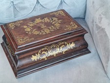 antik Schmuckkästchen Messing Intarsien viktorianische Schatulle mit Spiegel