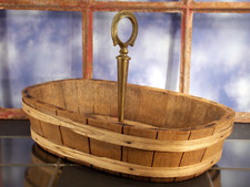 antik Korb Schale Obst Zwiebel Gemüse Behälter Holz Messing Griff 22x37x23 cm