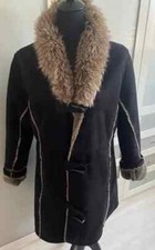 Emma Pernelle Damen Mantel Größe 38/40, mit Webpelzkragen, Farbe: Schwarz,