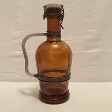 Bierflasche 2 Liter Bierkanne ohne Brauerei braunes Glas Biersiphon Zinnhenkel