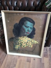 Vintage Original gerahmter Druck Vladimir Tretchikoff "Grüne Dame" Chinesisches Mädchen