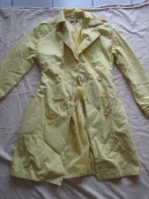 VINTAGE 80er 90er Trenchcoat GELB 40 Doppelreiher Gürtel Schulterpolster 90cm