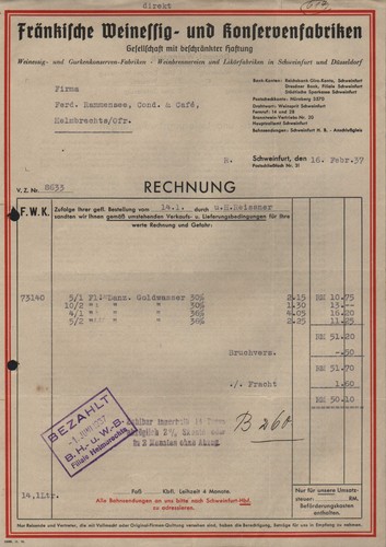 Schweinfurt rechnung 1937 - rechnung,