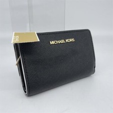 Michael Kors Jet Set Travel Saffiano Leder Bifold Zip Coin Wallet, Schwarzes Saf