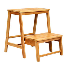 2-Stufen Tritthocker Leiterstuhl Klappbar Trittstuhl Aus Bambus Bis 100Kg Belast