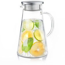 Arendo Glaskaraffe Deckel Griff Glas Karaffe Glaskrug Wasserkrug Glaskanne 1,9 L