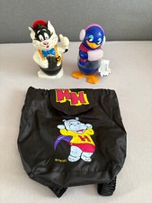 2 Ü-Ei Figuren, Ferrero Schoko Bons, ca. 20 cm groß,Pinguita,Kater, Rucksack