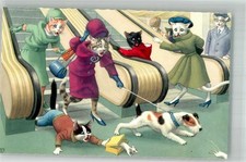 10741112 - Katzen Rolltreppe Maus sign. Eugen Hartung Tier, vermenschlicht