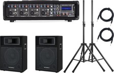 DJ PA Anlage 10" (25 cm) Lautsprecher Box Powermischer Stative Kabel Set 400W