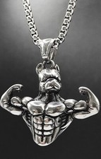 Pit Bull Bodybuilder Anhänger Edelstahl 316L Halskette Hund Kraft Biker KE149B