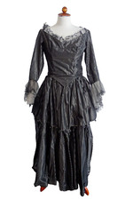 Kleid Schwarz Grau Gestreift Barock Tanz der Vampire Kostümfundus Theaterkostüm