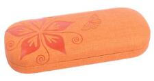 schönes Brillenetui mit geprägtem Blumendesign in Orange | Metallscharnier | NEU