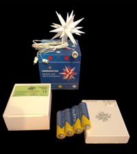 Herrnhuter Stern Miniaturstern weiß LED 8cm mit Batteriehalter / Timer NEU OVP