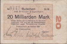 Ziegenhain, 20 Milliarden Mark 1923