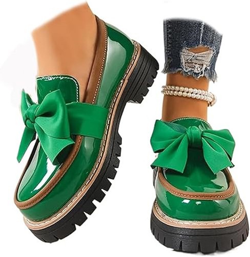 Women patent bowknot thick - patent,