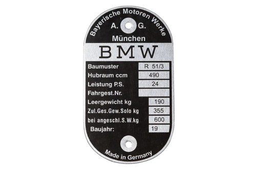 Typenschild für bmw r51 - bmw, r51/3