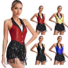 Tanz Body Damen Latein Pailletten Modern Dance Kleid Ärmellos Standard Tanzkleid