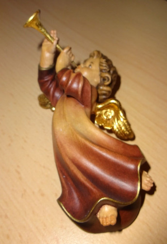 Holzfigur engel mit trompete - holzfigur,