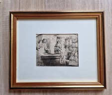 Rembrandt van Rijn) (1606-1669). Christ and the Woman of Samaria , Radierung. 