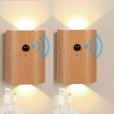 Holz Wandleuchte mit Bewegungsmelder USB Aufladbar kabellose Vintage Nachtlampe
