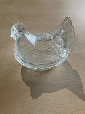 Antike Huhn Deckeldose Pressglas Henne Ostern Nest