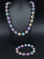 2-TLG. SET:  KETTE & FLEX-ARMBAND MIT DRUSEN ACHAT BEH. REGENBOGEN  SCHMUCKJAGD