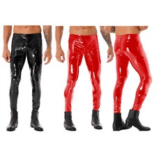 Herren Strumpfhose Wetlook Leder Lack-Optik Leggings Enge Hosen Pants Clubwear
