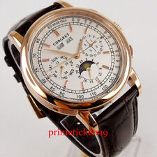 CORGEUT schwarz/weißes Zifferblatt Gold beschichtetes Leder Automatik Uhr Herren