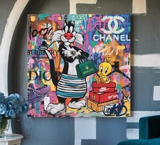 XL LEINWAND BILD BIS 140x140x5 Sylvester & Tweety POP-ART WANDBILD GRAFFITI BUNT