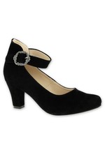 Trachtenpumps Madina schwarz Veloursleder Trichterabsatz 7cm Riemen Dekoschnalle