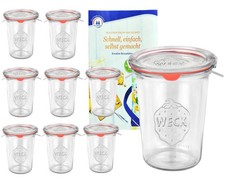 9 Weck Gläser 850ml Sturzgläser Deckel Gummi Klammern Einmachglas Einweckgläser