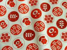 70er Jahre 1m Baumwollstoff Retro Look Style Punkte Blumen Blätter 150cm breit