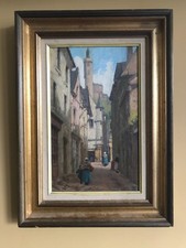 Amy B Atkinson (1859-1916) Ölgemälde an Bord Straßenszene Chinon Frankreich