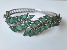 8x4 mm Kolumbien Smaragde Armband Armreif 925 Silber  14K Weissgold 19,4 Gr. 