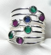 💎 Extravaganter Ring 925 Silber Gr. 17,8 (56) fac. Rubin, Smaragd & Saphir💎