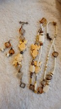 Vintage Boho Schmuck, Halskette, Armband Und Ohrringe. Knochen, Edelsteine.