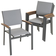 4er Set Gartenstuhl Stapelstuhl Terrasse anthrazit Alu Teslin mit Armlehnen